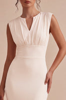 Load image into Gallery viewer, White V-Neck Ruched Sheath Long Engagement Dress with Slit