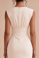 Load image into Gallery viewer, White V-Neck Ruched Sheath Long Engagement Dress with Slit