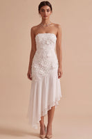 Load image into Gallery viewer, Floral White Strapless Asymmetrical Engagement Dress