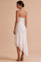 Load image into Gallery viewer, Floral White Strapless Asymmetrical Engagement Dress
