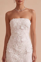 Load image into Gallery viewer, Floral White Strapless Asymmetrical Engagement Dress