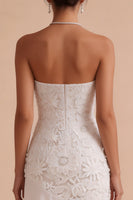 Load image into Gallery viewer, Floral White Strapless Asymmetrical Engagement Dress