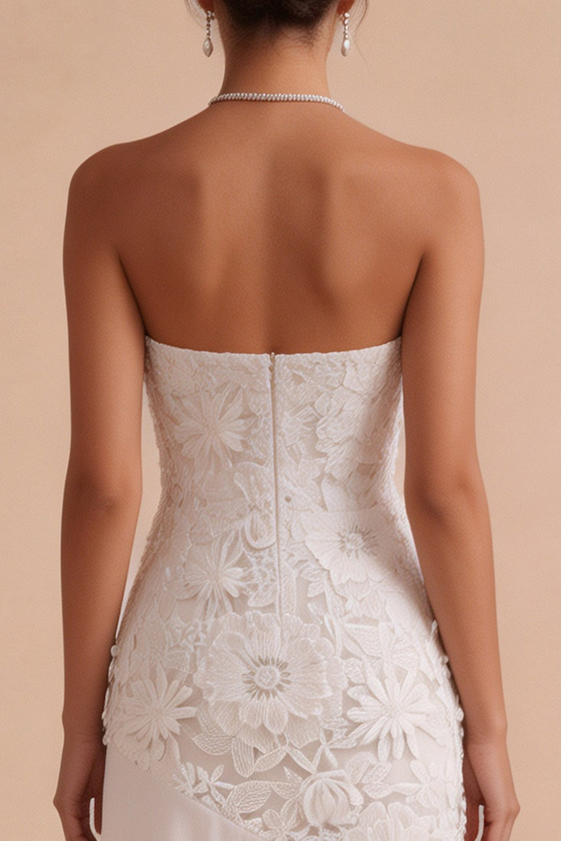 Load image into Gallery viewer, Floral White Strapless Asymmetrical Engagement Dress