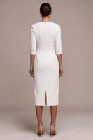 Load image into Gallery viewer, White V-Neck Bodycon Midi Engagement Dress with Sleeves