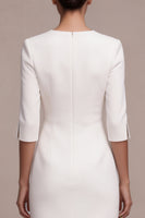 Load image into Gallery viewer, White V-Neck Bodycon Midi Engagement Dress with Sleeves