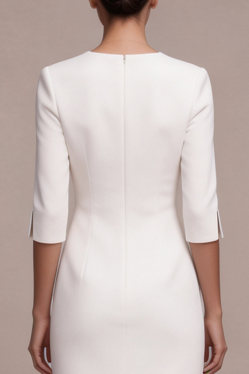 Load image into Gallery viewer, White V-Neck Bodycon Midi Engagement Dress with Sleeves