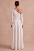 Load image into Gallery viewer, White One Shoulder A Line High-Low Engagement Dress with Sleeves