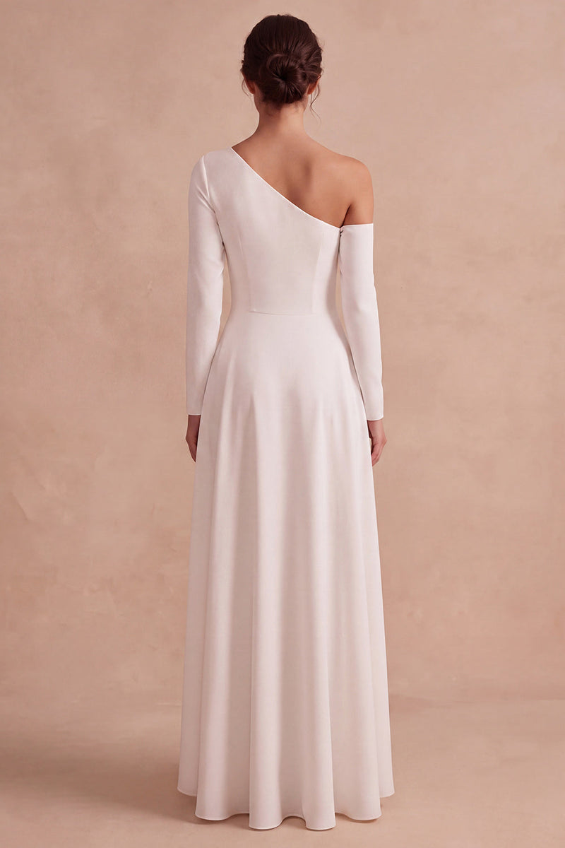 Load image into Gallery viewer, White One Shoulder A Line High-Low Engagement Dress with Sleeves