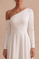 Load image into Gallery viewer, White One Shoulder A Line High-Low Engagement Dress with Sleeves