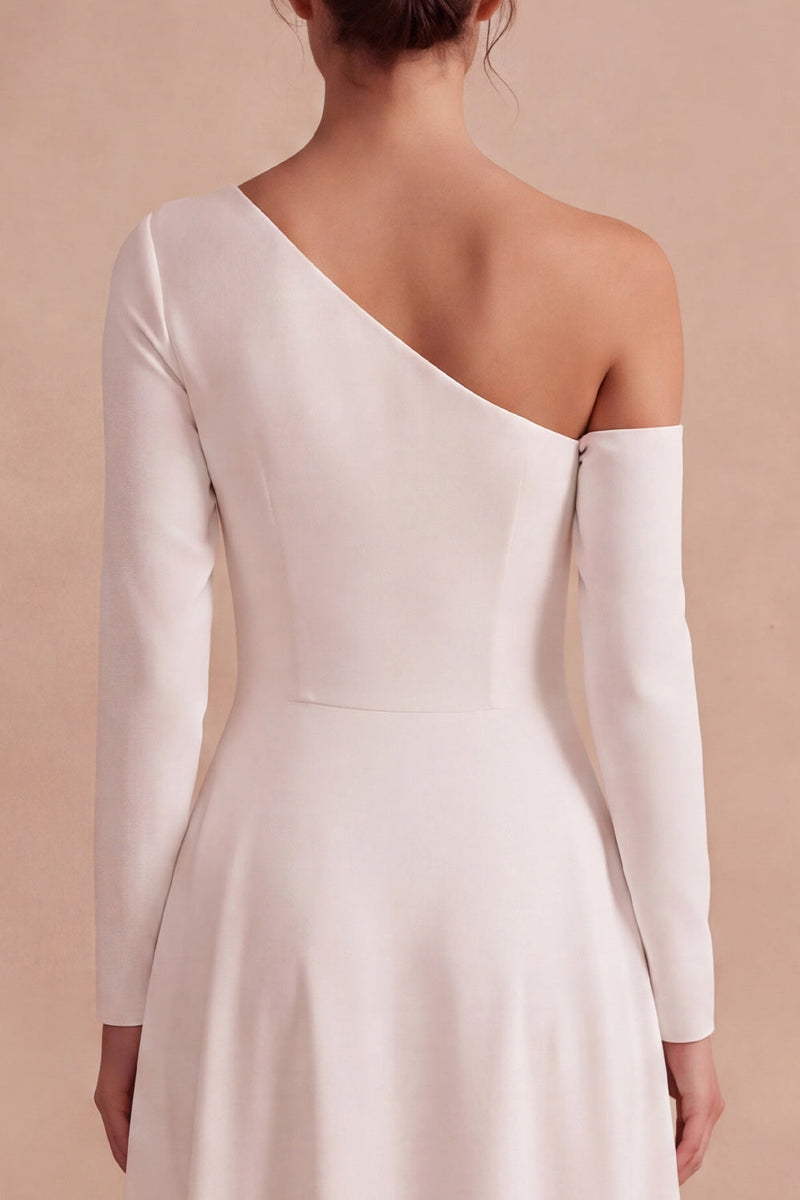 Load image into Gallery viewer, White One Shoulder A Line High-Low Engagement Dress with Sleeves