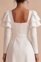 Load image into Gallery viewer, White A Line Ruffled Square Neck Midi Engagement Dress with Sleeves