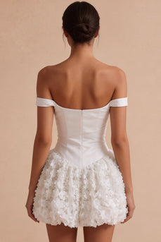 White Corset A Line Short Ruched Graduation Dress with 3D Flower