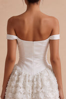Load image into Gallery viewer, White Corset A Line Short Ruched Graduation Dress with 3D Flower