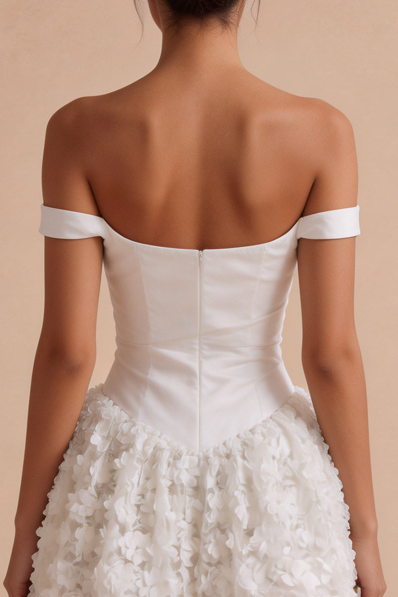 Load image into Gallery viewer, White Corset A Line Short Ruched Graduation Dress with 3D Flower