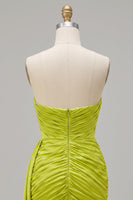 Load image into Gallery viewer, Tight Yellow Green Strapless Ruched Short Cocktail Dress with Sash