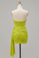 Load image into Gallery viewer, Tight Yellow Green Strapless Ruched Short Cocktail Dress with Sash