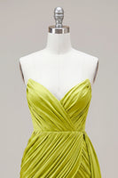 Load image into Gallery viewer, Tight Yellow Green Strapless Ruched Short Cocktail Dress with Sash
