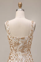 Load image into Gallery viewer, Bodycon Champagne Floral Sparkly Sequin Short Cocktail Dress with Slit
