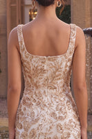 Load image into Gallery viewer, Bodycon Champagne Floral Sparkly Sequin Short Cocktail Dress with Slit