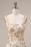 Load image into Gallery viewer, Bodycon Champagne Floral Sparkly Sequin Short Cocktail Dress with Slit