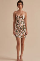 Load image into Gallery viewer, Corset Sparkly Light Khaki Tight Floral Short Cocktail Dress with Sequins