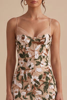 Load image into Gallery viewer, Corset Sparkly Light Khaki Tight Floral Short Cocktail Dress with Sequins