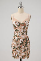 Load image into Gallery viewer, Corset Sparkly Light Khaki Tight Floral Short Cocktail Dress with Sequins