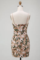 Load image into Gallery viewer, Corset Sparkly Light Khaki Tight Floral Short Cocktail Dress with Sequins