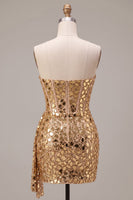 Load image into Gallery viewer, Sparkly Gold Bodycon Ruched Corset Sequin Short Cocktail Dress with Mirrors