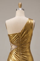 Load image into Gallery viewer, Metallic Gold Bodycon Sparkly Beaded Ruched Cut Out Short Cocktail Dress