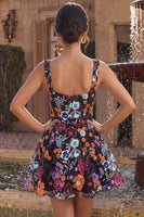 Load image into Gallery viewer, Black A Line Sparkly Floral Sequin Short Cocktail Dress