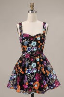 Load image into Gallery viewer, Black A Line Sparkly Floral Sequin Short Cocktail Dress