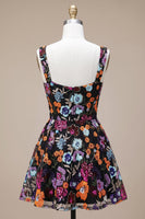 Load image into Gallery viewer, Black A Line Sparkly Floral Sequin Short Cocktail Dress