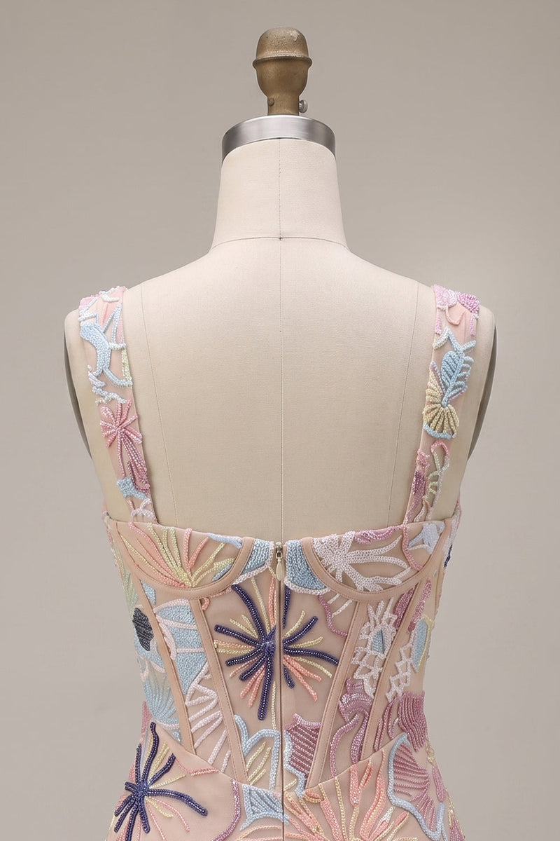 Load image into Gallery viewer, Sparkly Pink Corset Floral Tight Short Cocktail Dress with Sequins