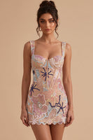 Load image into Gallery viewer, Sparkly Pink Corset Floral Tight Short Cocktail Dress with Sequins