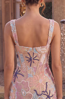 Load image into Gallery viewer, Sparkly Pink Corset Floral Tight Short Cocktail Dress with Sequins