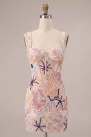 Load image into Gallery viewer, Sparkly Pink Corset Floral Tight Short Cocktail Dress with Sequins
