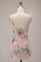 Load image into Gallery viewer, Sparkly Pink Corset Floral Tight Short Cocktail Dress with Sequins