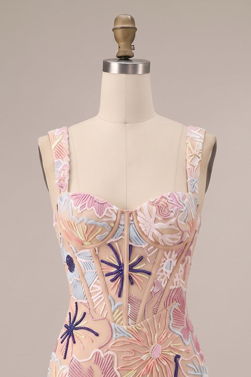 Load image into Gallery viewer, Sparkly Pink Corset Floral Tight Short Cocktail Dress with Sequins