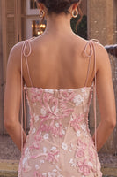 Load image into Gallery viewer, Pink Corset Bodycon Floral Appliqued Spaghetti Straps Short Cocktail Dress