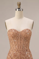 Load image into Gallery viewer, Champagne Tight Corset Sparkly Sequin Short Cocktail Dress with Pearls