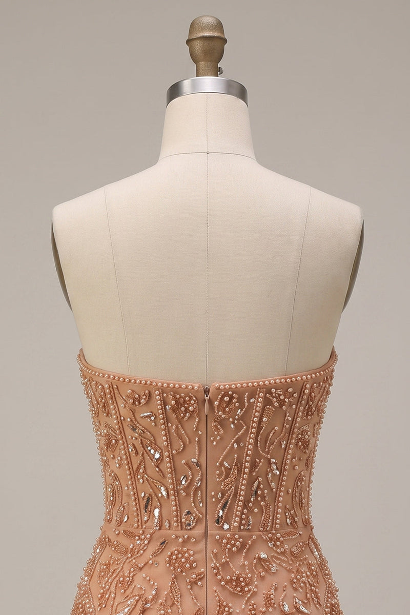 Load image into Gallery viewer, Champagne Tight Corset Sparkly Sequin Short Cocktail Dress with Pearls