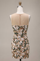Load image into Gallery viewer, Corset Sparkly Light Khaki Floral Bodycon Short Cocktail Dress with Sequins