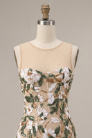 Load image into Gallery viewer, Corset Sparkly Light Khaki Floral Bodycon Short Cocktail Dress with Sequins