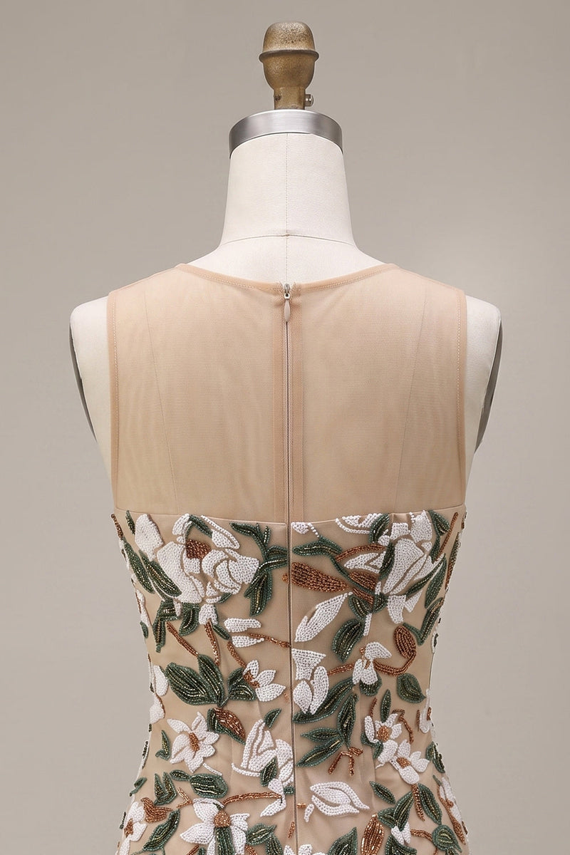 Load image into Gallery viewer, Corset Sparkly Light Khaki Floral Bodycon Short Cocktail Dress with Sequins