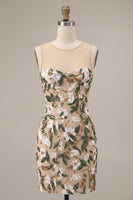 Load image into Gallery viewer, Corset Sparkly Light Khaki Floral Bodycon Short Cocktail Dress with Sequins