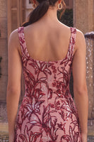 Load image into Gallery viewer, Floral Tight Red Square Neck Sparkly Sequin Short Cocktail Dress with Bows