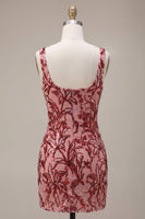 Load image into Gallery viewer, Floral Tight Red Square Neck Sparkly Sequin Short Cocktail Dress with Bows