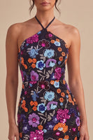 Load image into Gallery viewer, Sparkly Floral Black Sequin Halter Bodycon Short Cocktail Dress