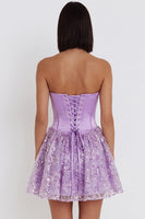 Load image into Gallery viewer, Sparkly Lilac A Line Satin Corset Floral Short Cocktail Dress with Sequins